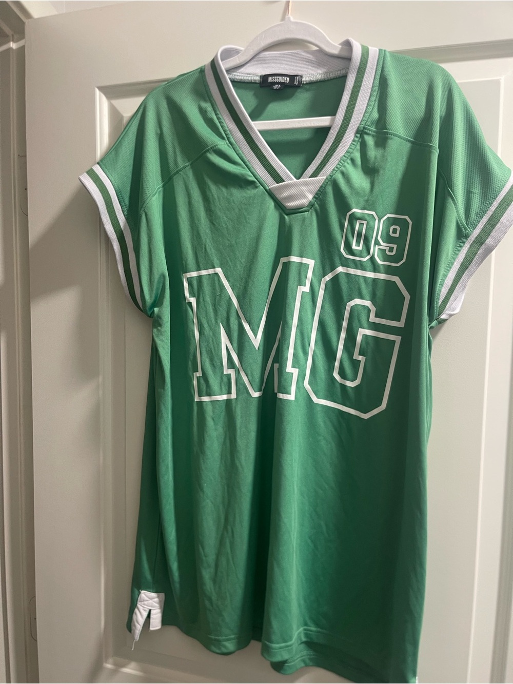 Missguided Green White 'MG 09' Athletic Jersey Top